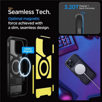 Spigen Slim Armor MagSafe Case - хибриден кейс с най-висока степен на защита с MagSafe за iPhone 16 Pro (черен) 9