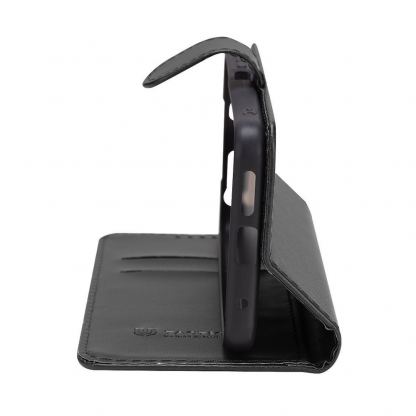 Tactical Field Notes Leather Flip Case - кожен калъф, тип портфейл с поставка и отделение за кр. карти за iPhone 16 (черен) 2