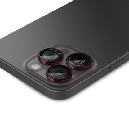 Spigen Glass tR EZ Fit Optik Pro Lens Protector 2 Pack - 2 комплекта предпазни стъклени лещи за камерата на iPhone 16 Pro, iPhone 16 Pro Max, iPhone 15 Pro, iPhone 15 Pro Max (черен-червен) 5