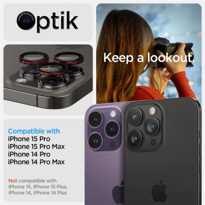 Spigen Glass tR EZ Fit Optik Pro Lens Protector 2 Pack - 2 комплекта предпазни стъклени лещи за камерата на iPhone 16 Pro, iPhone 16 Pro Max, iPhone 15 Pro, iPhone 15 Pro Max (черен-червен) 8