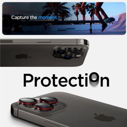 Spigen Glass tR EZ Fit Optik Pro Lens Protector 2 Pack - 2 комплекта предпазни стъклени лещи за камерата на iPhone 16 Pro, iPhone 16 Pro Max, iPhone 15 Pro, iPhone 15 Pro Max (черен-червен) 9