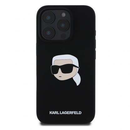 Karl Lagerfeld Liquid Silicone Karl Head MagSafe Case - дизайнерски силиконов кейс с MagSafe за iPhone 16 Pro Max (черен) 2