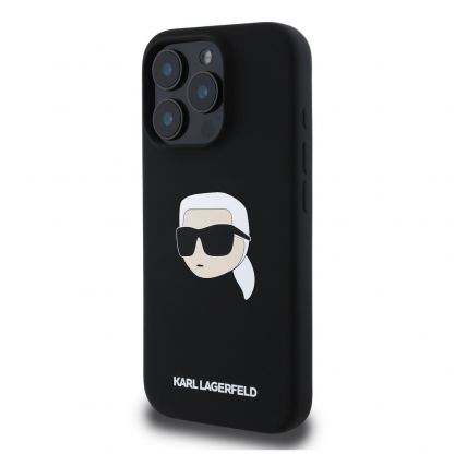Karl Lagerfeld Liquid Silicone Karl Head MagSafe Case - дизайнерски силиконов кейс с MagSafe за iPhone 16 Pro Max (черен) 3