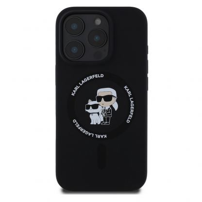 Karl Lagerfeld Liquid Silicone Karl and Choupette MagSafe Case - дизайнерски силиконов кейс с MagSafe за iPhone 16 Pro Max (черен) 2
