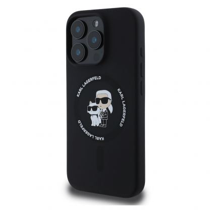 Karl Lagerfeld Liquid Silicone Karl and Choupette MagSafe Case - дизайнерски силиконов кейс с MagSafe за iPhone 16 Pro Max (черен) 3