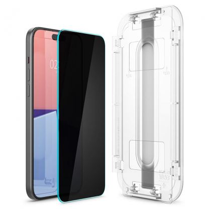 Spigen Glass tR EZ Fit Privacy Tempered Glass 2 Pack - 2 броя стъклени защитни покрития с определен ъгъл на виждане за дисплея за iPhone 16, iPhone 15 2