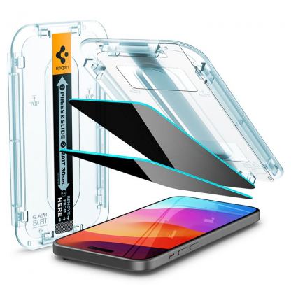 Spigen Glass tR EZ Fit Privacy Tempered Glass 2 Pack - 2 броя стъклени защитни покрития с определен ъгъл на виждане за дисплея за iPhone 16, iPhone 15 7