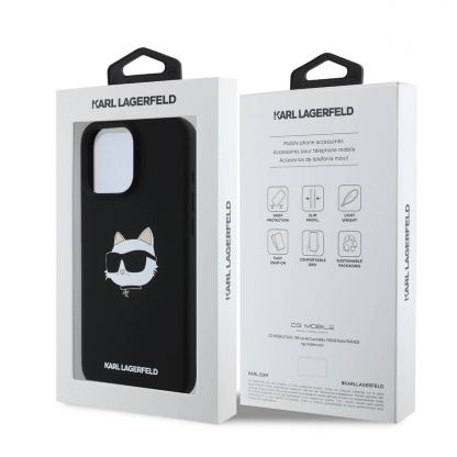 Karl Lagerfeld Liquid Silicone Choupette Head MagSafe Case - дизайнерски силиконов кейс с MagSafe за iPhone 16 Pro (черен) 6