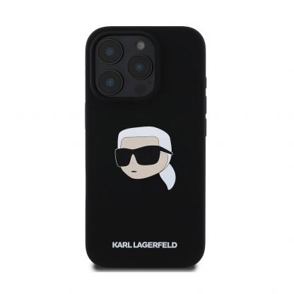 Karl Lagerfeld Liquid Silicone Karl Head MagSafe Case - дизайнерски силиконов кейс с MagSafe за iPhone 16 Pro (черен) 2