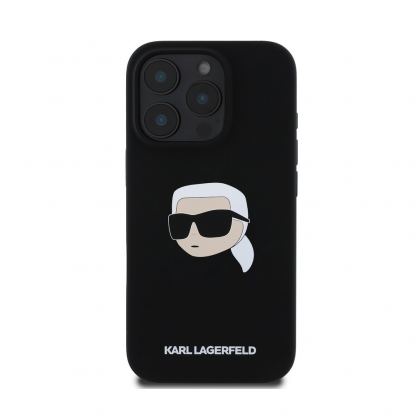 Karl Lagerfeld Liquid Silicone Karl Head MagSafe Case - дизайнерски силиконов кейс с MagSafe за iPhone 16 Pro (черен) 3