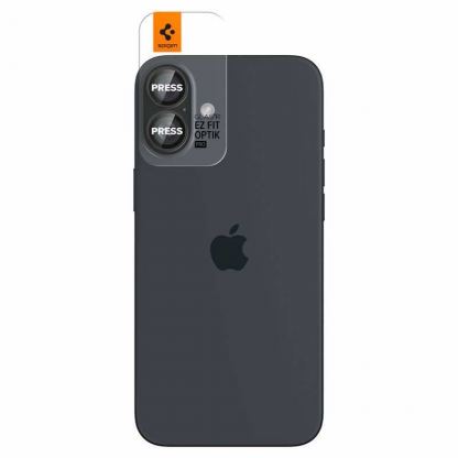 Spigen Glass tR EZ Fit Optik Pro Lens Protector 2 Pack - 2 комплекта предпазни стъклени лещи за камерата на iPhone 16, iPhone 16 Plus (черен) 2