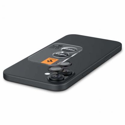 Spigen Glass tR EZ Fit Optik Pro Lens Protector 2 Pack - 2 комплекта предпазни стъклени лещи за камерата на iPhone 16, iPhone 16 Plus (черен) 3