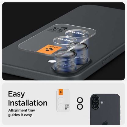 Spigen Glass tR EZ Fit Optik Pro Lens Protector 2 Pack - 2 комплекта предпазни стъклени лещи за камерата на iPhone 16, iPhone 16 Plus (черен) 9