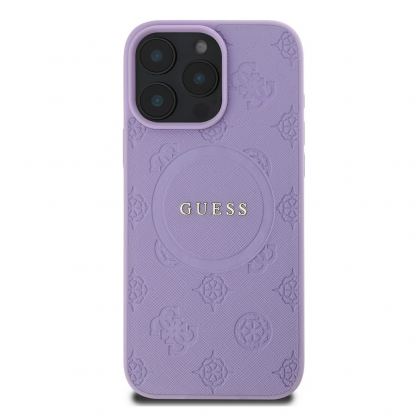 Guess PU Saffiano Peony Stamp MagSafe Leather Hard Case - дизайнерски кожен кейс с MagSafe за iPhone 16 Pro Max (лилав) 2