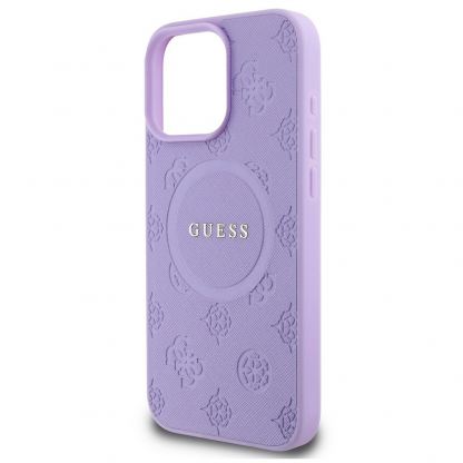 Guess PU Saffiano Peony Stamp MagSafe Leather Hard Case - дизайнерски кожен кейс с MagSafe за iPhone 16 Pro Max (лилав) 4