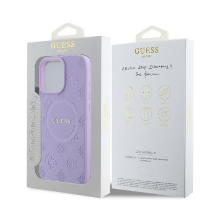 Guess PU Saffiano Peony Stamp MagSafe Leather Hard Case - дизайнерски кожен кейс с MagSafe за iPhone 16 Pro Max (лилав) 6