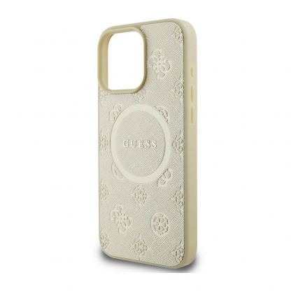 Guess PU Saffiano Peony Stamp MagSafe Leather Hard Case - дизайнерски кожен кейс с MagSafe за iPhone 16 Pro (златист) 4
