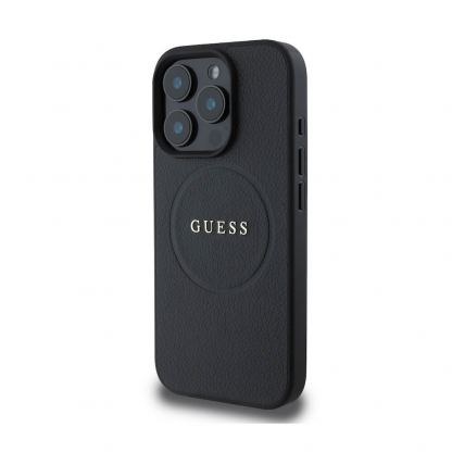 Guess PU Grained Classic Logo MagSafe Leather Hard Case - дизайнерски кожен кейс с MagSafe за iPhone 16 Pro (черен) 3