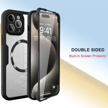 Techsuit ColorVerse 360 MagSafe Protective Hybrid Case - удароустойчив хибриден кейс с MagSafe и вграден протектор за дисплея за iPhone 16 Plus (черен-прозрачен) 3