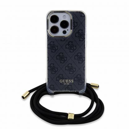 Guess PU IML 4G Printed Case With Crossbody Strap - дизайнерски кожен кейс с връзка за носене през врата за iPhone 15 Pro (черен) 2