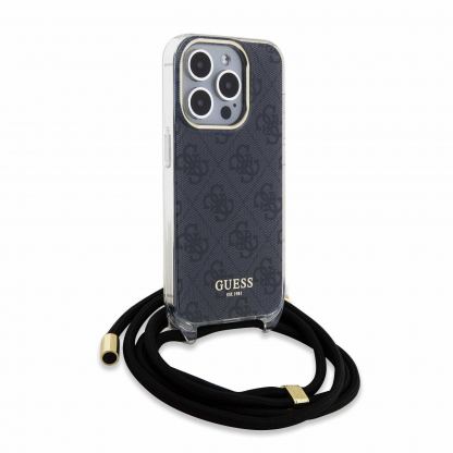 Guess PU IML 4G Printed Case With Crossbody Strap - дизайнерски кожен кейс с връзка за носене през врата за iPhone 15 Pro (черен) 3