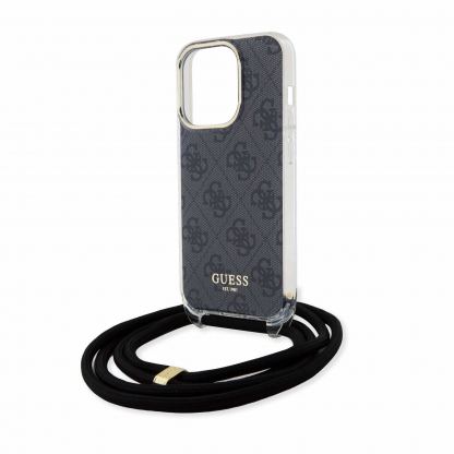 Guess PU IML 4G Printed Case With Crossbody Strap - дизайнерски кожен кейс с връзка за носене през врата за iPhone 15 Pro (черен) 5