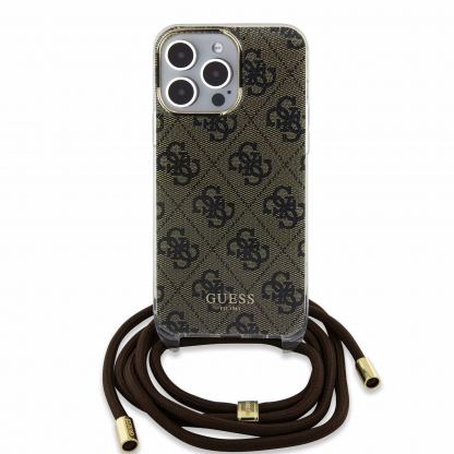 Guess PU IML 4G Printed Case With Crossbody Strap - дизайнерски кожен кейс с връзка за носене през врата за iPhone 15 Pro (кафяв) 2