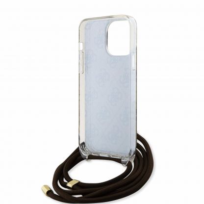 Guess PU IML 4G Printed Case With Crossbody Strap - дизайнерски кожен кейс с връзка за носене през врата за iPhone 15 Pro (кафяв) 6