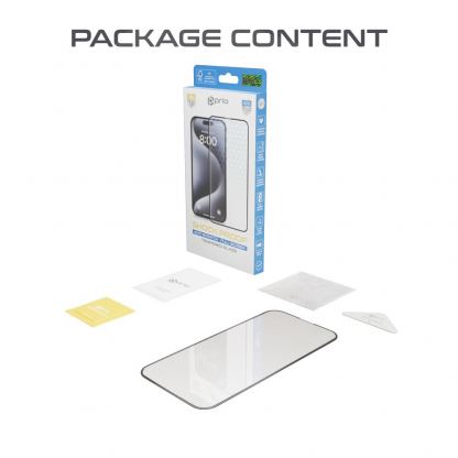 Prio 3D Full Screen Curved Tempered Glass - калено стъклено защитно покритие за дисплея на iPhone 16 Pro (черен-прозрачен) 2
