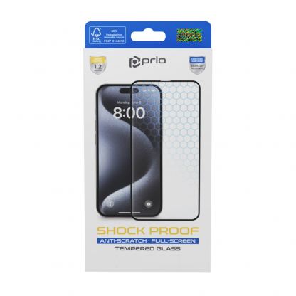 Prio 3D Full Screen Curved Tempered Glass - калено стъклено защитно покритие за дисплея на iPhone 16 Pro (черен-прозрачен) 3