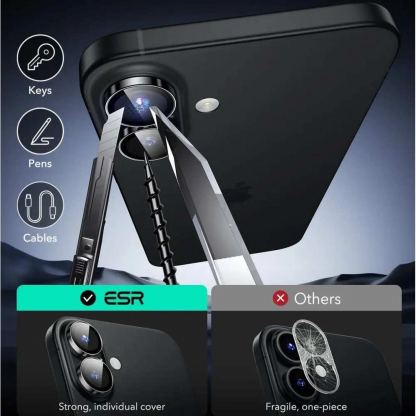 ESR Armorite Camera Lens Glass Protector - предпазни стъклени лещи за камерата на iPhone 16, iPhone 16 Plus (черен) 4