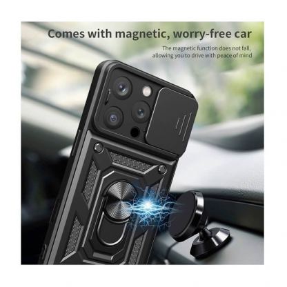 Techsuit CamShield Case - хибриден удароустойчив кейс с пръстен против изпускане за iPhone 16 Pro (черен)  3