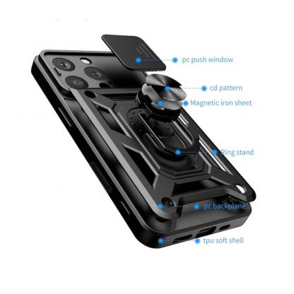 Techsuit CamShield Case - хибриден удароустойчив кейс с пръстен против изпускане за iPhone 16 Pro (черен)  6