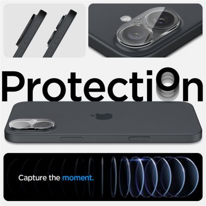 Spigen Glass tR Optik Lens Protector 2 Pack - 2 броя предпазни стъклени протектора за камерата на iPhone 16, iPhone 16 Plus (прозрачен) 9