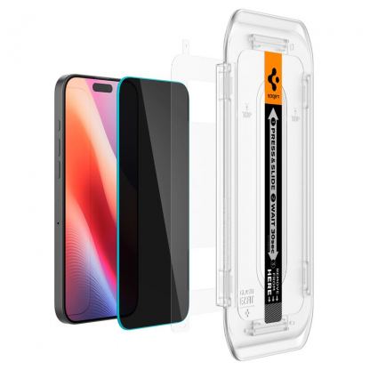 Spigen Glass tR EZ Fit Privacy Tempered Glass 2 Pack - 2 броя стъклени защитни покрития с определен ъгъл на виждане за дисплея за iPhone 16 Pro 8