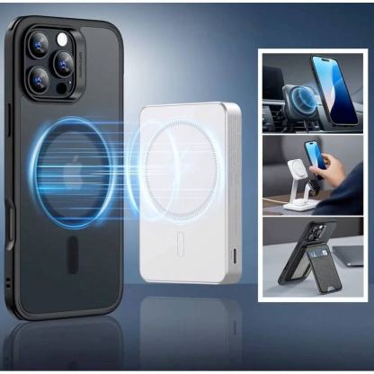 ESR Halolock Classic Hybrid MagSafe Protection Set - хибриден удароустойчив кейс с MagSafe и стъклено защитно покритие за дисплея на iPhone 16 Pro (черен-мат) 3