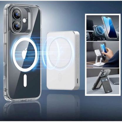 ESR Halolock Classic Hybrid MagSafe Protection Set - хибриден удароустойчив кейс с MagSafe и стъклено защитно покритие за дисплея на iPhone 16 Plus (прозрачен) 3