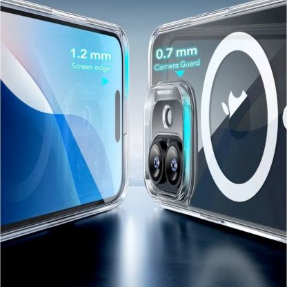 ESR Halolock Classic Hybrid MagSafe Protection Set - хибриден удароустойчив кейс с MagSafe и стъклено защитно покритие за дисплея на iPhone 16 Plus (прозрачен) 4