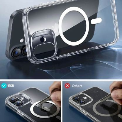 ESR Halolock Classic Hybrid MagSafe Protection Set - хибриден удароустойчив кейс с MagSafe и стъклено защитно покритие за дисплея на iPhone 16 Plus (прозрачен) 5