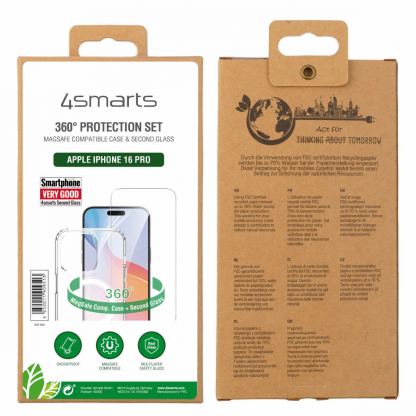 4smarts 360° Premium Protection Set - хибриден удароустойчив кейс с MagSafe и стъклено защитно покритие за дисплея на iPhone 16 Pro (прозрачен) 7