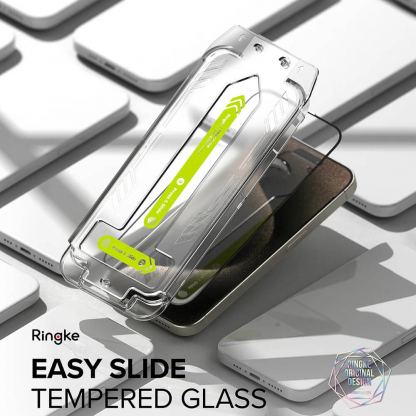 Ringke Easy Slide Tempered Glass 2 Pack - 2 броя калени стъклени защитни покрития за дисплея на iPhone 16 Pro Max (черен-прозрачен) 3
