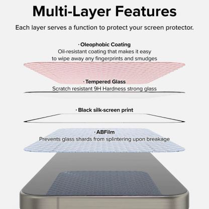Ringke Easy Slide Tempered Glass 2 Pack - 2 броя калени стъклени защитни покрития за дисплея на iPhone 16 Pro (черен-прозрачен) 7