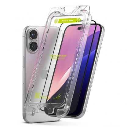 Ringke Easy Slide Tempered Glass 2 Pack - 2 броя калени стъклени защитни покрития за дисплея на iPhone 16, iPhone 15 (черен-прозрачен) 2