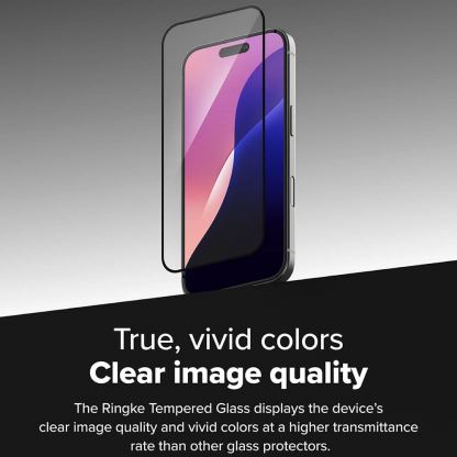 Ringke Easy Slide Tempered Glass 2 Pack - 2 броя калени стъклени защитни покрития за дисплея на iPhone 16, iPhone 15 (черен-прозрачен) 5