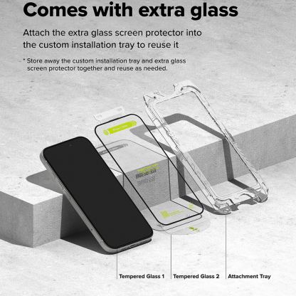 Ringke Easy Slide Tempered Glass 2 Pack - 2 броя калени стъклени защитни покрития за дисплея на iPhone 16, iPhone 15 (черен-прозрачен) 6