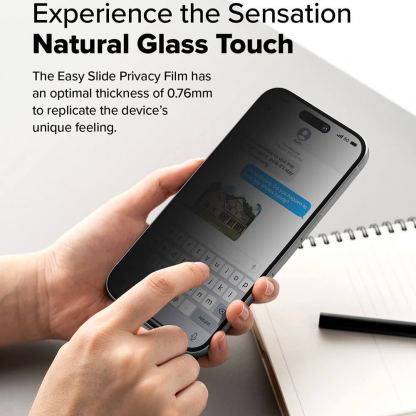 Ringke Privacy Easy Slide Tempered Glass 2 Pack - 2 броя калени стъклени защитни покрития с определен ъгъл на виждане за дисплея на iPhone 16 Pro Max (прозрачен) 5