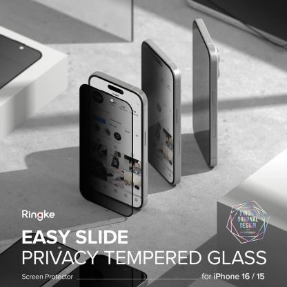 Ringke Privacy Easy Slide Tempered Glass 2 Pack - 2 броя калени стъклени защитни покрития с определен ъгъл на виждане за дисплея на iPhone 16 Plus, iPhone 15 Plus (прозрачен) 3