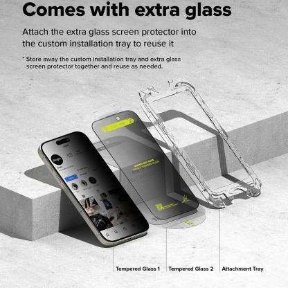 Ringke Privacy Easy Slide Tempered Glass 2 Pack - 2 броя калени стъклени защитни покрития с определен ъгъл на виждане за дисплея на iPhone 16 Plus, iPhone 15 Plus (прозрачен) 5