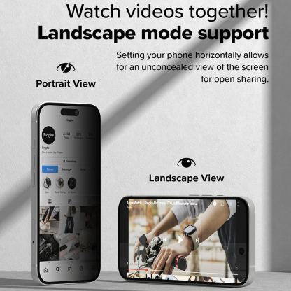 Ringke Privacy Easy Slide Tempered Glass 2 Pack - 2 броя калени стъклени защитни покрития с определен ъгъл на виждане за дисплея на iPhone 16 Plus, iPhone 15 Plus (прозрачен) 6