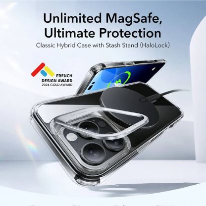 ESR Classic Kickstand HaloLock MagSafe Case - хибриден кейс с висока степен на защита с MagSafe за iPhone 16 Pro Max (прозрачен)  2